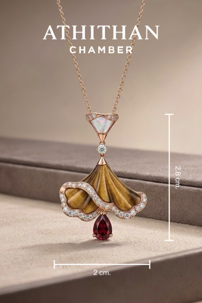 OPALINE DANCE - Garnet, Tiger's Eye & Mother of Pearl Pendant (พรีออเดอร์ 45 วัน)