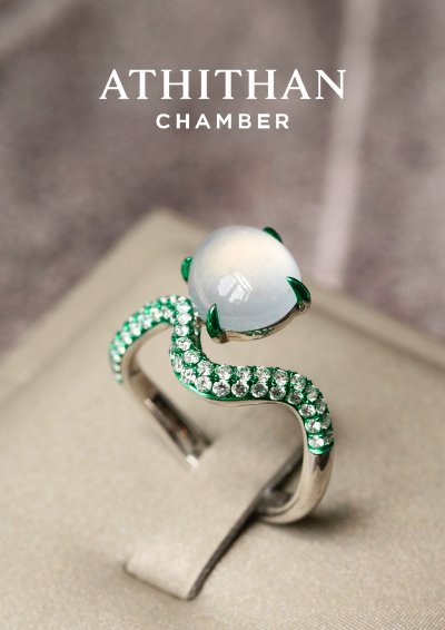 White Jade Greenwave Ring