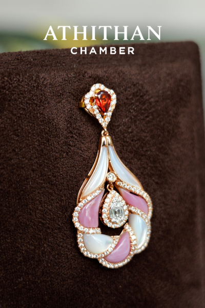 CAMELLIA FLOWER Garnet, Mother of Pearl Pendant