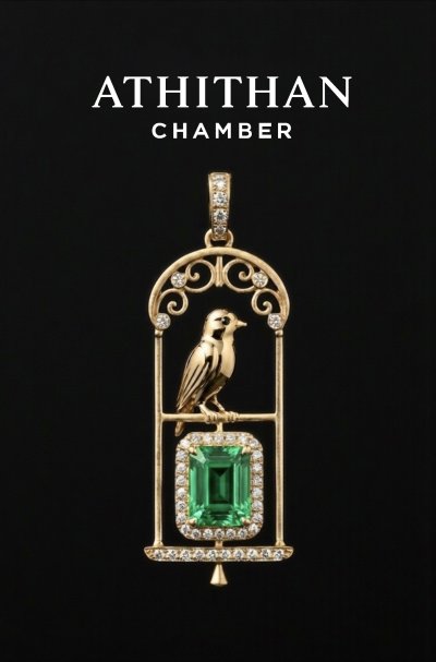 JEWEL KEEPER : Nestled in Glittering Golden Cage | Tsavorite Pendant