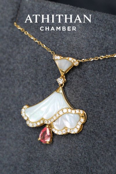 OPALINE DANCE - Padparadscha, Mother of Pearl Pendant (Pre-order 45 วัน)