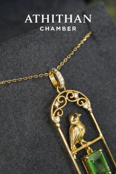 THE JEWEL KEEPER : Resting in Golden Cage Tsavorite Pendant