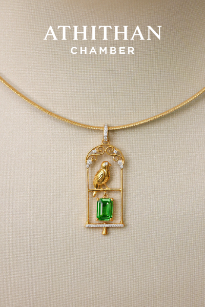 THE JEWEL KEEPER : Resting in Golden Cage Tsavorite Pendant