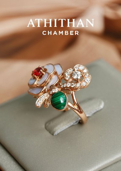 Red Garnet, Malachite & Mother of Pearl Ring Red Garnet, Malachite & Mother of Pearl Ring