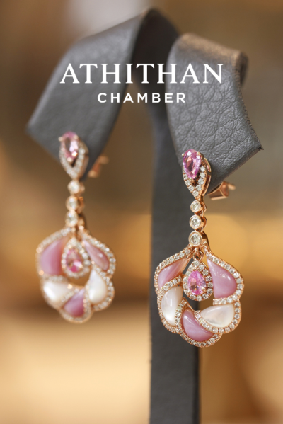 CAMELLIA FLOWER Padparadscha Earrings