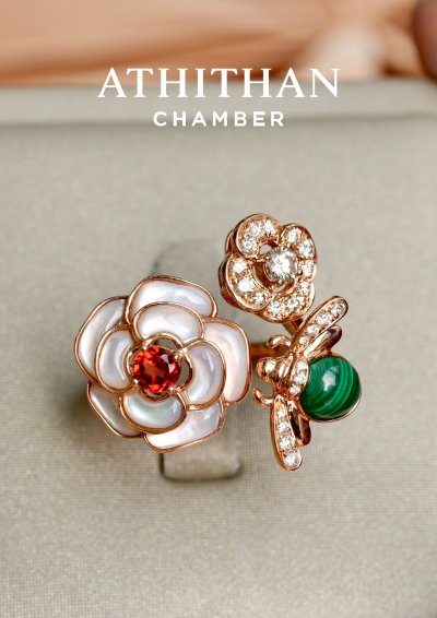 Red Garnet, Malachite & Mother of Pearl Ring