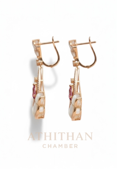 Padparadcha & Mother of Pearl Earrings