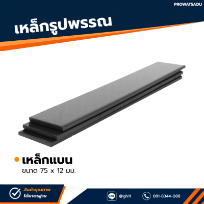 รหัสสินค้า : 10011055 เหล็กแบน ขนาด 75 มม. หนา 12 มม. ยาว 6 ม.