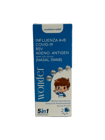 ATK Wonder 5in1 Influenza A+B/ COVID-19/ RSV /Adeno (Nasal swab) (ฟ้า)
