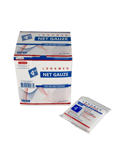 Longmed NET GAUZE 4"x4" ก๊อซผ้าฝ้าย (10 ซอง)