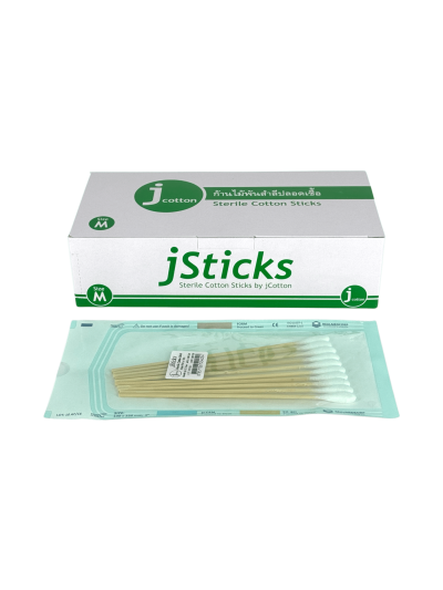 ก้านไม้พันสำลี Size 6" M x 10ชิ้น ( jSticks Strile Cotton Stick )