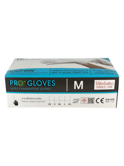 ถุงมือยาง มีแป้ง No.M (Pro-Gloves) 100ชิ้น
