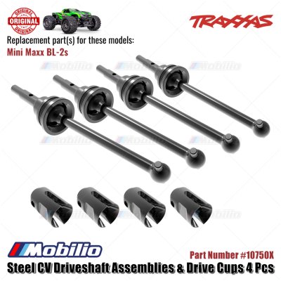 Traxxas Part #10750X Steel CV Driveshaft Assemblies & Drive Cups RC Mini Maxx BL-2S