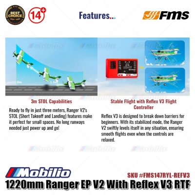 FMS 1220mm Ranger EP V2 With Reflex V3 RTF Ready to Fly #FMS147RGN-REFV3 RC Air Plane Aeromodelling