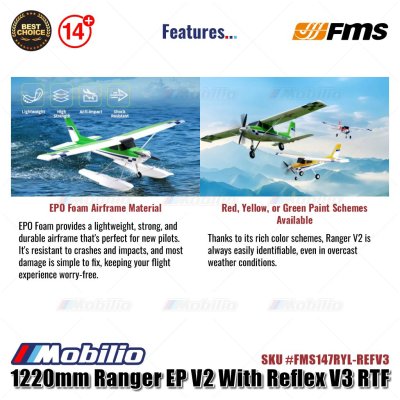 FMS 1220mm Ranger EP V2 With Reflex V3 RTF Ready to Fly #FMS147RGN-REFV3 RC Air Plane Aeromodelling
