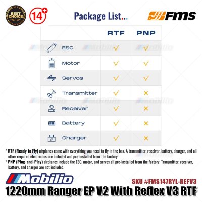 FMS 1220mm Ranger EP V2 With Reflex V3 RTF Ready to Fly #FMS147RGN-REFV3 RC Air Plane Aeromodelling