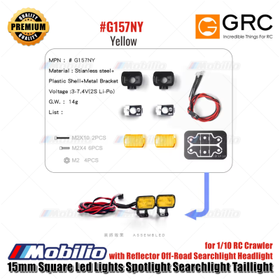 GRC 15mm Square Led Lights Spotlight Searchlight Taillight for 1/10 RC Crawler with Reflector Off-Road Searchlight Headlight #G157NW #G157NY