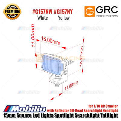 GRC 15mm Square Led Lights Spotlight Searchlight Taillight for 1/10 RC Crawler with Reflector Off-Road Searchlight Headlight #G157NW #G157NY
