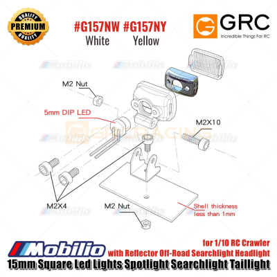 GRC 15mm Square Led Lights Spotlight Searchlight Taillight for 1/10 RC Crawler with Reflector Off-Road Searchlight Headlight #G157NW #G157NY