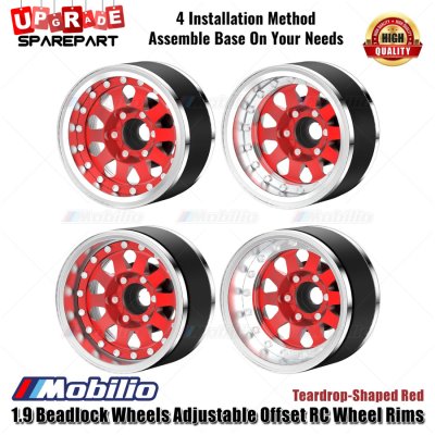 Metal 1.9 Beadlock Wheels Adjustable Offset RC Wheel Rims Velg for 1/10 Traxxas Axial RC4WD RGT Yikong Vanquish Crawler Car - Teardrop-Black