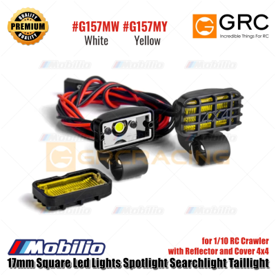 GRC 17mm Square Led Lights Spotlight Searchlight Taillight with Reflector and Cover 4x4 for 1/10 RC Crawler #G157MW #G157MY