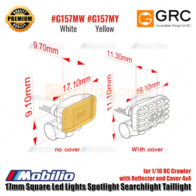 GRC 17mm Square Led Lights Spotlight Searchlight Taillight with Reflector and Cover 4x4 for 1/10 RC Crawler #G157MW #G157MY