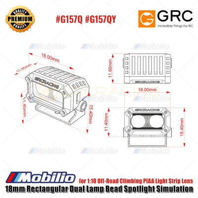 GRC 18mm Rectangular Dual Lamp Bead Spotlight Simulation for 1/10 Off-Road Climbing Light Strip Lens #G157Q #G157QY