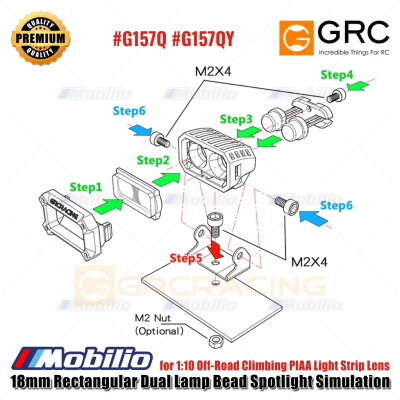 GRC 18mm Rectangular Dual Lamp Bead Spotlight Simulation for 1/10 Off-Road Climbing Light Strip Lens #G157Q #G157QY