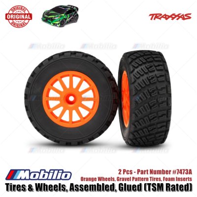 Traxxas Part #7473A Tires & Wheels Assembled Glued Orange Wheels Gravel Pattern Tires Foam Inserts 2Pcs TSM Rated for Ford Fiesta ST Rally