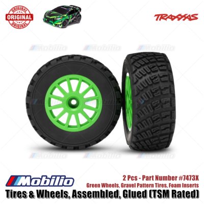 Traxxas Part #7473X Tires & Wheels Assembled Glued Green Wheels Gravel Pattern Tires Foam Inserts 2Pcs TSM Rated for Ford Fiesta ST Rally