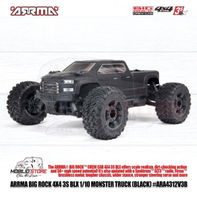 Arrma 1/10 Big Rock Crew Cab 4X4 V3 3S BLX Brushless Monster Truck RC RTR