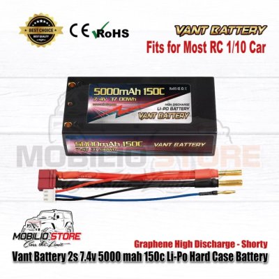 Vant 2S 7.4V 5000 mAh 150C LiPo Graphene Hard Case Battery Shorty