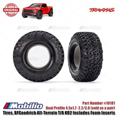 Traxxas Part #10181 Tires BFGoodrich All-Terrain T/A KO2 Dual Profile 4.5x1.7- 2.2/3.0" 2 Pcs with Foam Inserts for RC Ford F-150 Raptor R 4X4