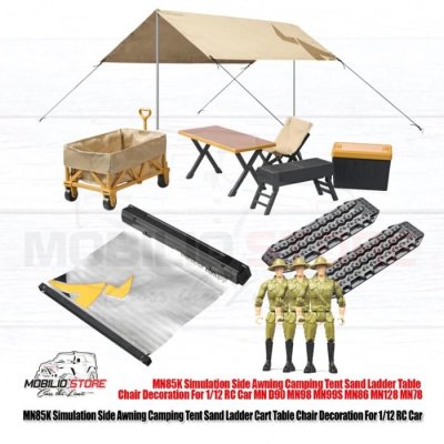 Side Awning Camping Tent Sand Ladder Cart Table Chair for 1/12 RC Car