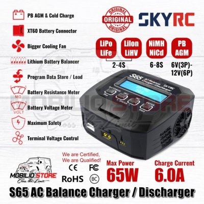 SkyRC S65 AC Balance Charger Discharger 65W 6A LiPo 2-4S NiMh Battery