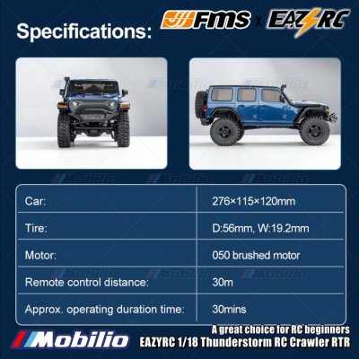 FMS EAZYRC 1:18 Thunderstorm New Simulation Wrangler RC Crawler Climbing Vehicle