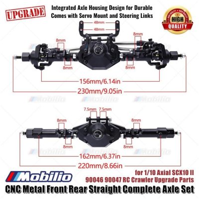Upgrade Part CNC Metal Front Rear Straight Complete Axle Set Gardan for 1/10 Axial SCX10 II 90046 90047 RC Crawler Car Adventure