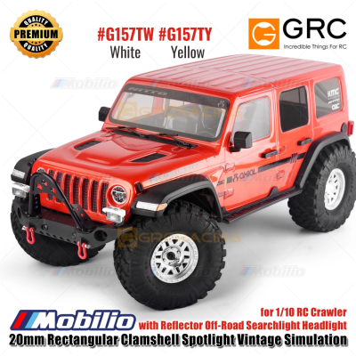 GRC 20mm Rectangular Clamshell Spotlight Vintage Simulation for 1/10 RC Crawler with Reflector Off-Road Searchlight Headlight #G157TW #G157TY