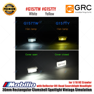 GRC 20mm Rectangular Clamshell Spotlight Vintage Simulation for 1/10 RC Crawler with Reflector Off-Road Searchlight Headlight #G157TW #G157TY