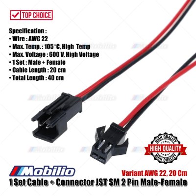 1 Set Cable + Connector JST SM 2 Pin Kabel Konektor Male & Female