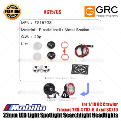 GRC 22mm LED Light Spotlight Searchlight Headlights for 1/10 RC Crawler Traxxas TRX-4 TRX-6 Axial SCX10