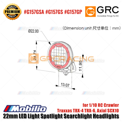 GRC 22mm LED Light Spotlight Searchlight Headlights for 1/10 RC Crawler Traxxas TRX-4 TRX-6 Axial SCX10