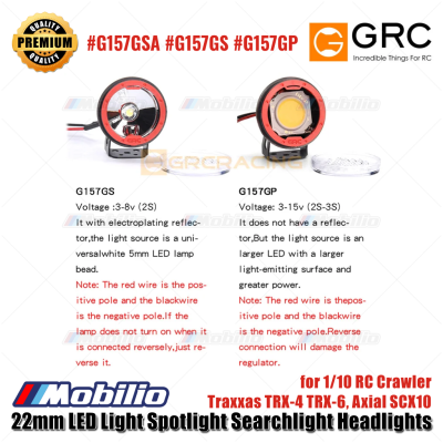 GRC 22mm LED Light Spotlight Searchlight Headlights for 1/10 RC Crawler Traxxas TRX-4 TRX-6 Axial SCX10
