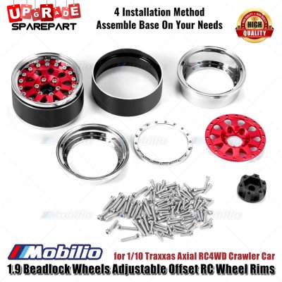 Metal 1.9 Beadlock Wheels Adjustable Offset RC Wheel Rims Velg for 1/10 Traxxas Axial RC4WD RGT Yikong Vanquish Crawler Car - Teardrop-Black