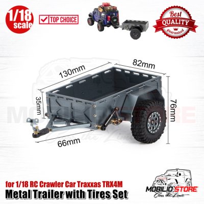 Metal Trailer with Tires Wheels for 1/18 RC Crawler Car Traxxas TRX4M