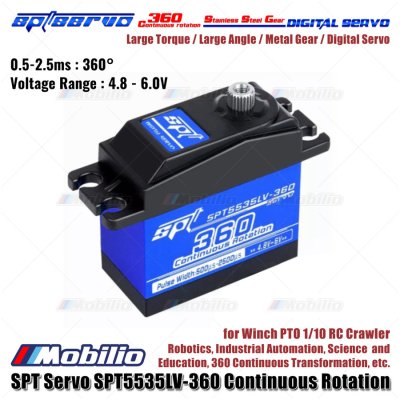 SPT Servo SPT5535LV-360 Continuous Rotation Metal Gear Digital Servo for Winch PTO 110 RC Crawler Robotics Industrial Automation Science and Education