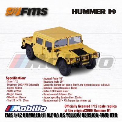 FMS Hummer H1 Alpha RS 1/12 RTR Version Electric Power with 2.4Ghz Transmitter RC Crawler Adventure