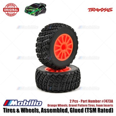 Traxxas Part #7473A Tires & Wheels Assembled Glued Orange Wheels Gravel Pattern Tires Foam Inserts 2Pcs TSM Rated for Ford Fiesta ST Rally