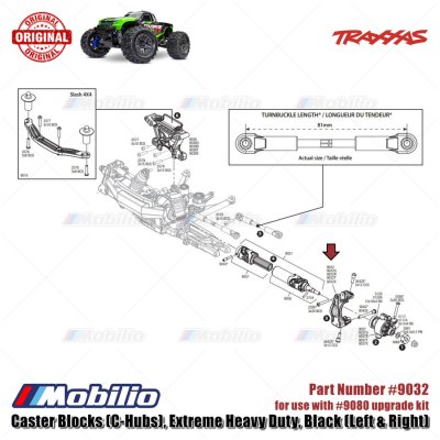 Traxxas Part #9032 Caster Blocks C-Hubs Extreme Heavy Duty Black Left & Right for RC Stampede