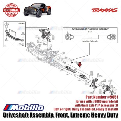 Traxxas Part #9051 Front Driveshaft with 6mm Axle for the Extreme Heavy Duty Upgrade Kit RC Ford Raptor Rustler Slash Stampede